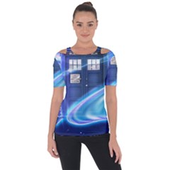 Tardis Space Shoulder Cut Out Short Sleeve Top by Sudhe