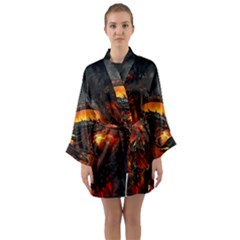 Dragon Legend Art Fire Digital Fantasy Long Sleeve Kimono Robe by Sudhe