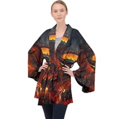 Dragon Legend Art Fire Digital Fantasy Velvet Kimono Robe