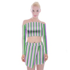 Candy Stripes 2 Off Shoulder Top With Mini Skirt Set by retrotoomoderndesigns