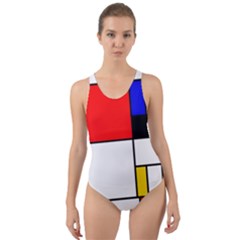 Bauhouse Mondrian Style Cut-out Back One Piece Swimsuit by lucia