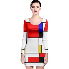 Bauhouse Mondrian Style Long Sleeve Velvet Bodycon Dress