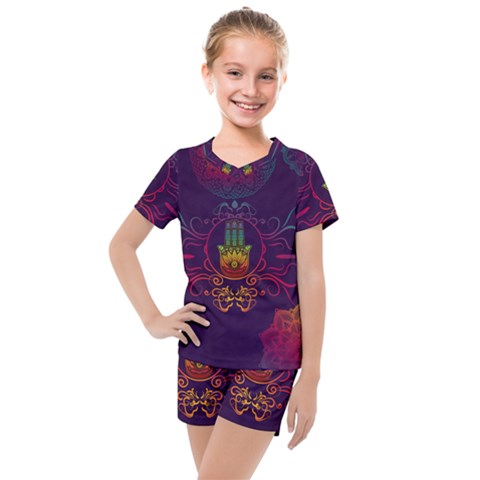 Boho Hamsa Mandala Kids  Mesh Tee And Shorts Set by lucia