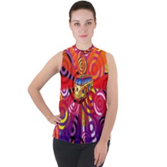 Boho Hippie Bus Mock Neck Chiffon Sleeveless Top by lucia