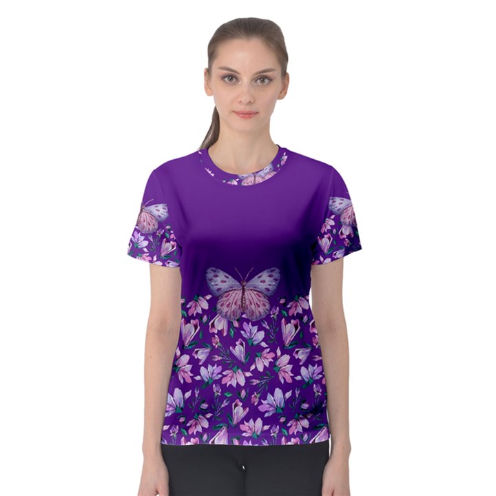 Purple Spring Butterfly Women s Sport Mesh Tee