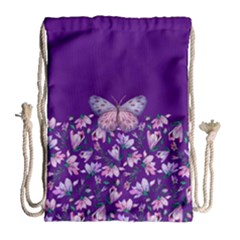 Purple Spring Butterfly Drawstring Bag (large) by lucia