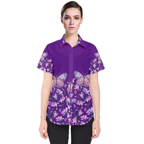 Purple Spring Butterfly Women s Short Sleeve Shirt by lucia