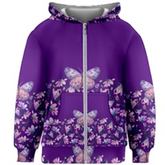 Purple Spring Butterfly Kids  Zipper Hoodie Without Drawstring by lucia