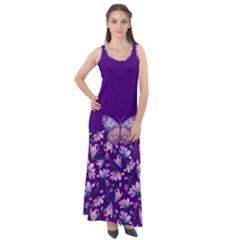 Purple Spring Butterfly Sleeveless Velour Maxi Dress