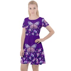 Purple Spring Butterfly Cap Sleeve Velour Dress  by lucia