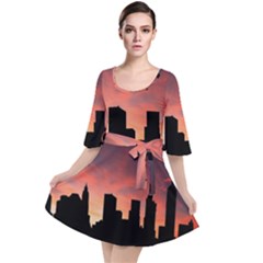Skyline Panoramic City Architecture Velour Kimono Dress