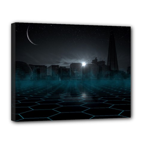 Skyline Night Star Sky Moon Sickle Canvas 14  X 11  (stretched) by Sudhe