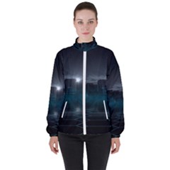 Skyline Night Star Sky Moon Sickle High Neck Windbreaker (women) by Sudhe