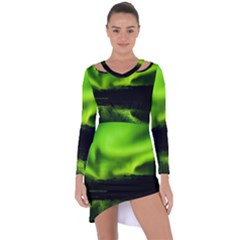 Aurora Borealis Northern Lights Sky Asymmetric Cut-out Shift Dress by Sudhe