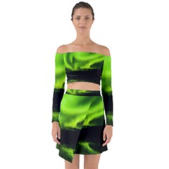 Aurora Borealis Northern Lights Sky Off Shoulder Top With Skirt Set by Sudhe