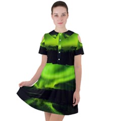 Aurora Borealis Northern Lights Sky Short Sleeve Shoulder Cut Out Dress  by Sudhe