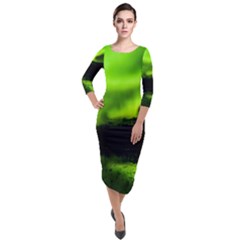 Aurora Borealis Northern Lights Sky Quarter Sleeve Midi Velour Bodycon Dress