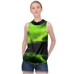 Aurora Borealis Northern Lights Sky High Neck Satin Top by Sudhe