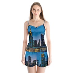 Frankfurt Germany Panorama City Satin Pajamas Set by Sudhe