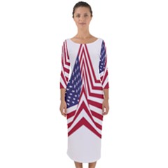 A Star With An American Flag Pattern Quarter Sleeve Midi Bodycon Dress by Sudhe