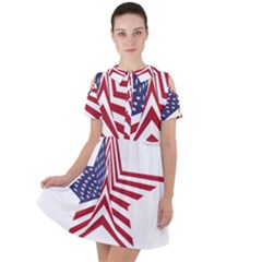 A Star With An American Flag Pattern Short Sleeve Shoulder Cut Out Dress  by Sudhe