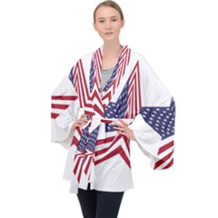 A Star With An American Flag Pattern Velvet Kimono Robe