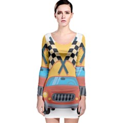 Automobile Car Checkered Drive Long Sleeve Bodycon Dress by Sudhe