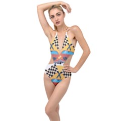 Automobile Car Checkered Drive Plunging Cut Out Swimsuit by Sudhe