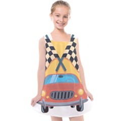 Automobile Car Checkered Drive Kids  Cross Back Dress by Sudhe