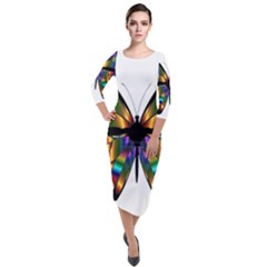 Abstract Animal Art Butterfly Quarter Sleeve Midi Velour Bodycon Dress