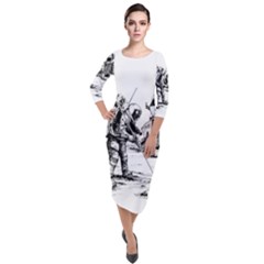 Apollo Moon Landing Nasa Usa Quarter Sleeve Midi Velour Bodycon Dress