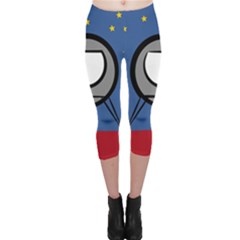 A Rocket Ship Sits On A Red Planet With Gold Stars In The Background Capri Leggings  by Sudhe