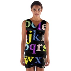 Alphabet Letters Colorful Polka Dots Letters In Lower Case Wrap Front Bodycon Dress by Sudhe