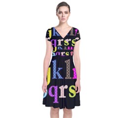 Alphabet Letters Colorful Polka Dots Letters In Lower Case Short Sleeve Front Wrap Dress by Sudhe