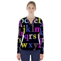 Alphabet Letters Colorful Polka Dots Letters In Lower Case V-neck Long Sleeve Top by Sudhe
