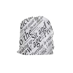 Abstract Minimalistic Text Typography Grayscale Focused Into Newspaper Drawstring Pouch (medium) by Sudhe