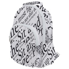 Abstract Minimalistic Text Typography Grayscale Focused Into Newspaper Rounded Multi Pocket Backpack