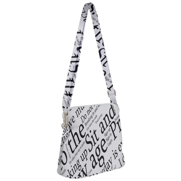 Abstract Minimalistic Text Typography Grayscale Focused Into Newspaper Zipper Messenger Bag