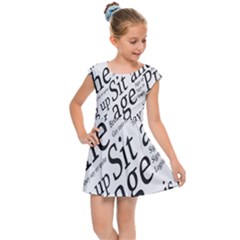Abstract Minimalistic Text Typography Grayscale Focused Into Newspaper Kids  Cap Sleeve Dress