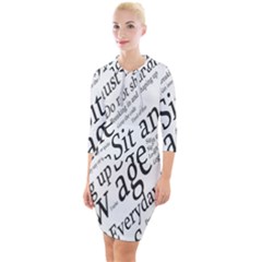 Abstract Minimalistic Text Typography Grayscale Focused Into Newspaper Quarter Sleeve Hood Bodycon Dress