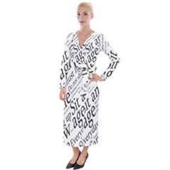 Abstract Minimalistic Text Typography Grayscale Focused Into Newspaper Velvet Maxi Wrap Dress