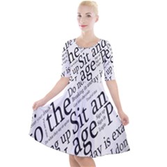 Abstract Minimalistic Text Typography Grayscale Focused Into Newspaper Quarter Sleeve A-Line Dress