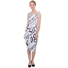 Abstract Minimalistic Text Typography Grayscale Focused Into Newspaper Sleeveless Pencil Dress