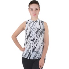 Abstract Minimalistic Text Typography Grayscale Focused Into Newspaper Mock Neck Chiffon Sleeveless Top