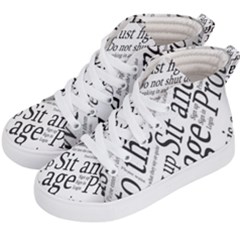 Abstract Minimalistic Text Typography Grayscale Focused Into Newspaper Kids  Hi-top Skate Sneakers by Sudhe