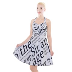 Abstract Minimalistic Text Typography Grayscale Focused Into Newspaper Halter Party Swing Dress 