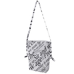 Abstract Minimalistic Text Typography Grayscale Focused Into Newspaper Folding Shoulder Bag