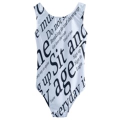 Abstract Minimalistic Text Typography Grayscale Focused Into Newspaper Kids  Cut-Out Back One Piece Swimsuit