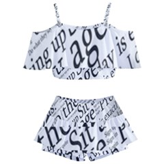 Abstract Minimalistic Text Typography Grayscale Focused Into Newspaper Kids  Off Shoulder Skirt Bikini