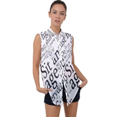 Abstract Minimalistic Text Typography Grayscale Focused Into Newspaper Sleeveless Chiffon Button Shirt